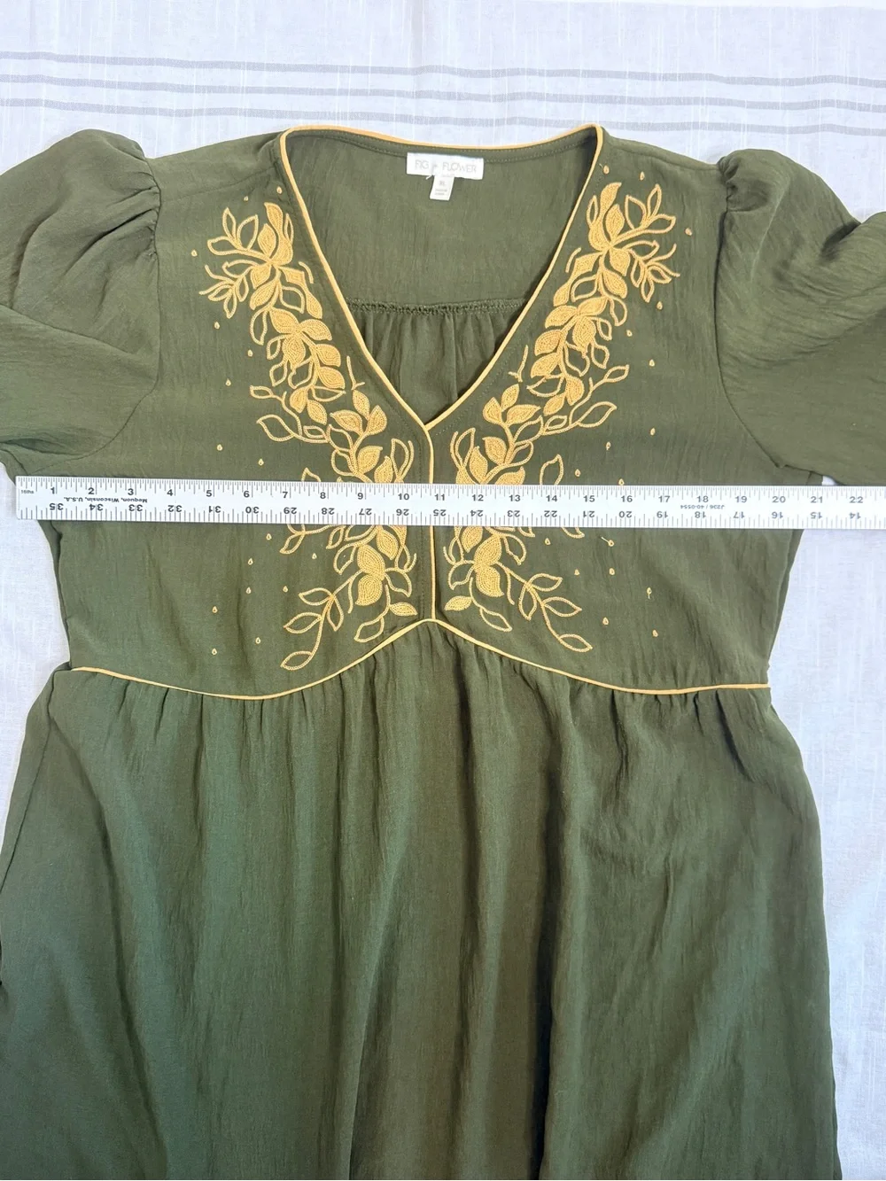 Fig + Flower Olive Green Embroidered Boho Midi Dress XL EUC - Picture 7 of 9